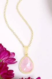 Rose Quartz Teardrop Pendant Necklace - GF