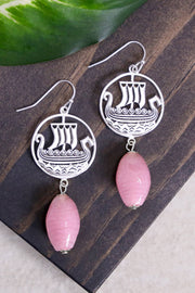 Pink Murano Glass & Viking Ship Drop Earrings - SF