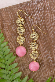 Pink Murano Glass & Daisy Disc Drop Earrings - GF