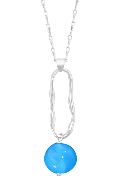 Blue Murano Glass & Freeform Hoop Pendant Necklace - SF