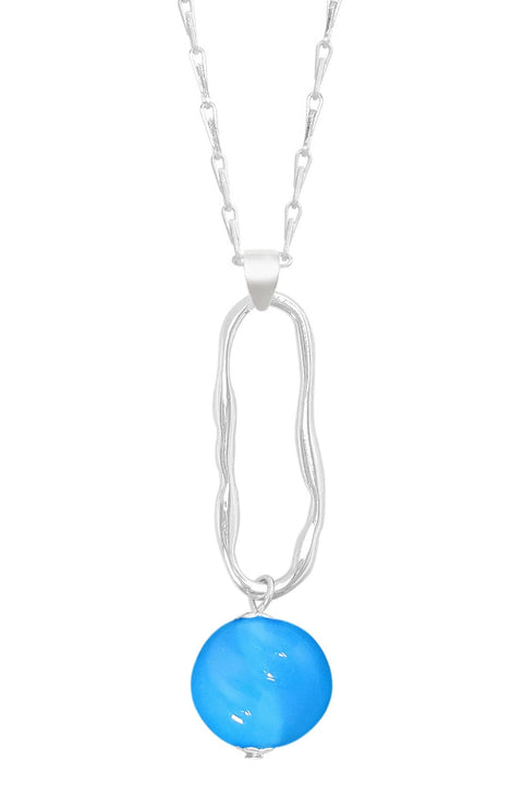 Blue Murano Glass & Freeform Hoop Pendant Necklace - SF