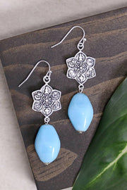 Blue Murano Glass & Coexist Harmony Lotus Drop Earrings - SF