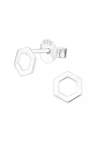 Sterling Silver Hexagon Ear Studs - SS