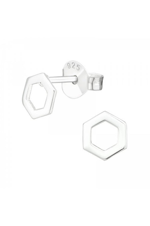 Sterling Silver Hexagon Ear Studs - SS