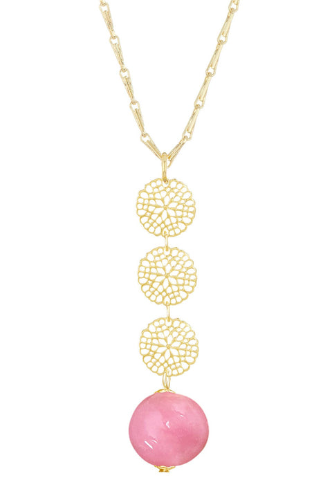 Pink Murano Glass & Daisy Disc Pendant Necklace - GF