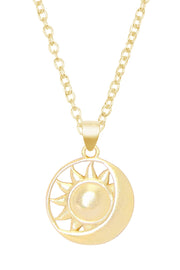 14k Gold Plated Sun & Moon Pendant Necklace - GF