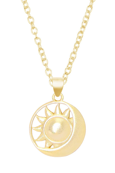 14k Gold Plated Sun & Moon Pendant Necklace - GF