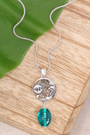 Teal Murano Glass With Sun & Moon Pendant Necklace - SF