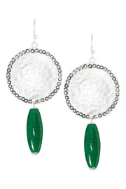 Green Murano Glass & Hammered Coin Drop Earrings - SF