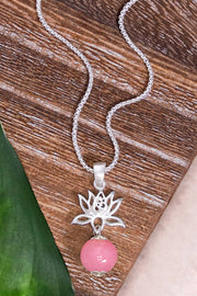 Pink Murano Glass & Lotus Pendant Necklace - SF