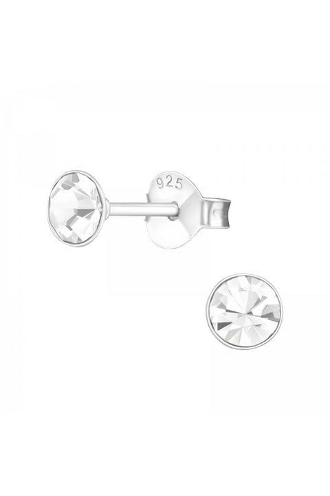 Sterling Silver Round 4mm Ear Studs With Crystals - SS