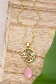 Pink Murano Glass With Sun & Moon Pendant Necklace - GF