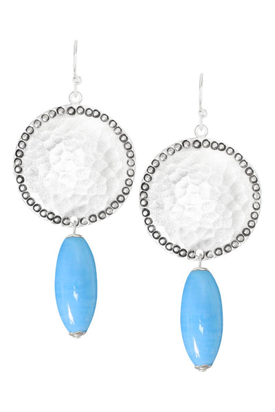 Blue Murano Glass & Hammered Coin Drop Earrings - SF