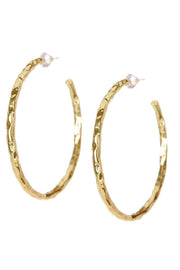 Hammered 2" Dia. Hoop Earrings In Gold - GF