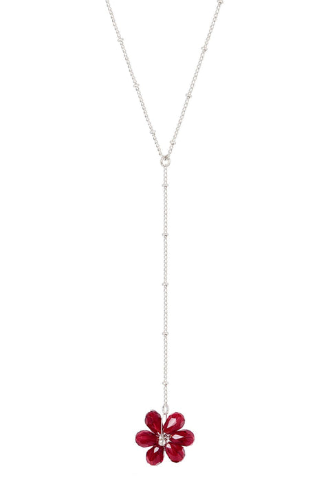 Red Austrian Crystal Flower Bloom Y Necklace - SF