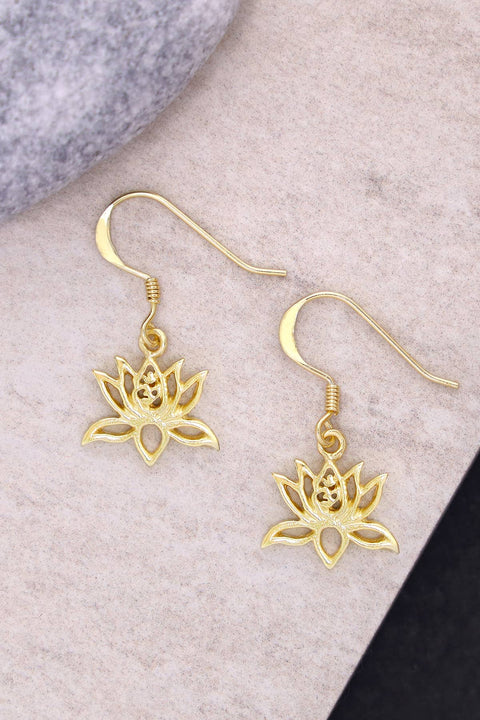 14k Gold Plated Lotus Drop Earrings - GF