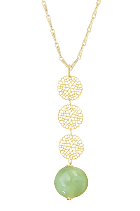 Green Murano Glass & Daisy Disc Pendant Necklace - GF