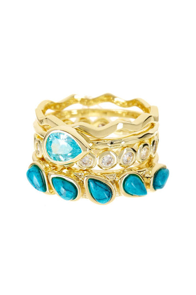 Turquoise & CZ Stack Ring Set - GF