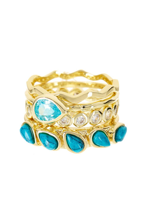 Turquoise & CZ Stack Ring Set - GF