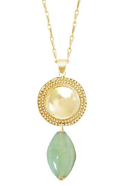 Green Murano Glass & Vintage Disc Pendant Necklace - GF