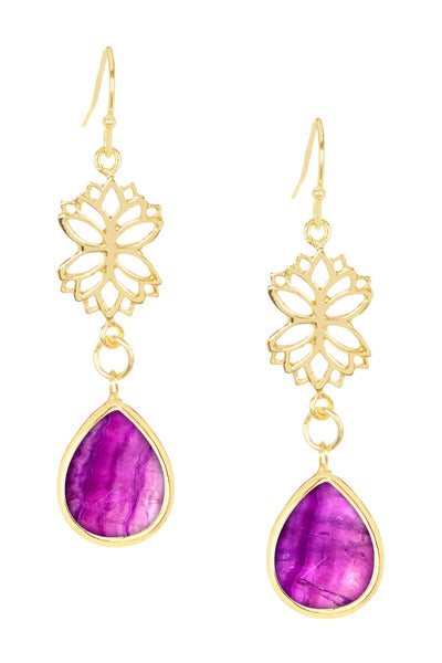 Amethyst & Lotus Drop Earrings - GF