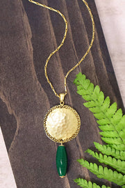 Green Murano Glass & Hammered Coin Pendant Necklace - GF