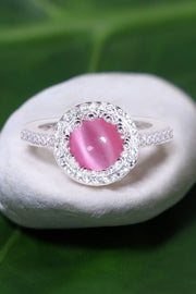 Round Cab Pink Cat's Eye Ring - SF