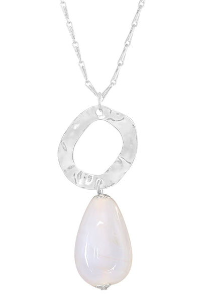 White Murano Glass & Hammered Hoop Pendant Necklace - SF