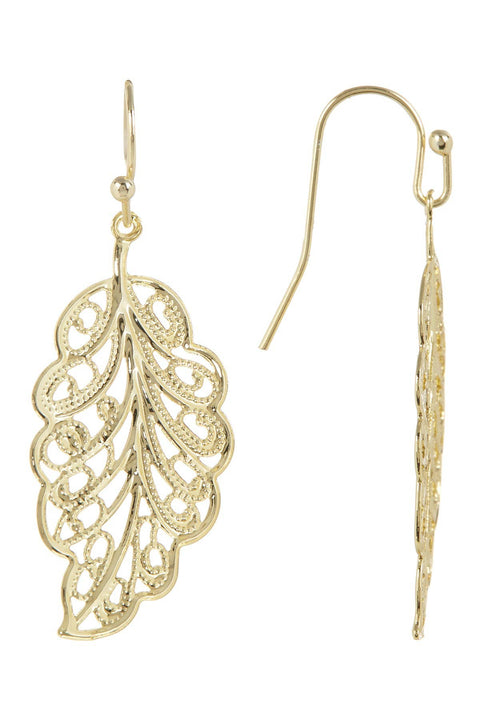 Filigree Leaf Drop Earrings - GF