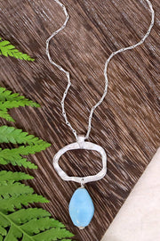 Blue Murano Glass & Freeform Pendant Necklace - SF