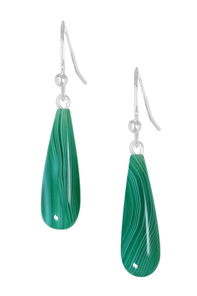 Sterling Silver & Green Lace Agate Water Drop Earrings - SS