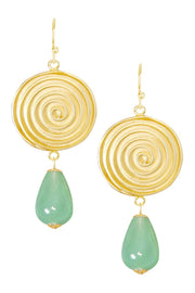 Green Aventurine & Swirl Disc Drop Earrings - GF