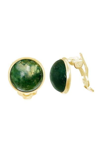 Moss Agate Clip On Earrings In Gold - GF