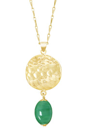 Green Murano Glass & Hammered Disc Pendant Necklace - GF