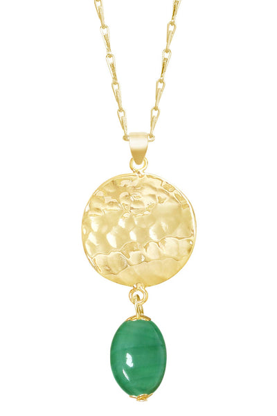 Green Murano Glass & Hammered Disc Pendant Necklace - GF