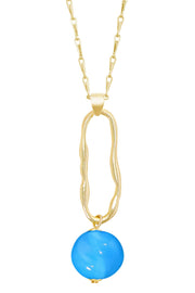 Blue Murano Glass & Freeform Hoop Pendant Necklace - GF