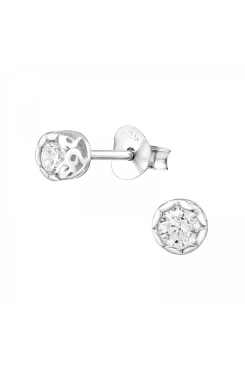 Sterling Silver Round 3mm Ear Studs With Cubic Zirconia - SS