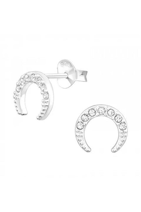 Sterling Silver Moon Ear Studs With Crystal - SS