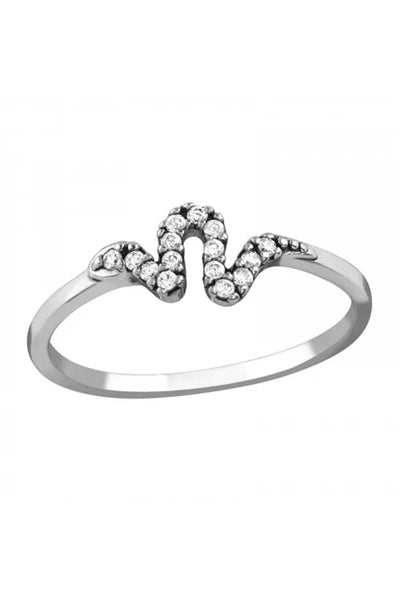 Sterling Silver Snake Ring With CZ - SS