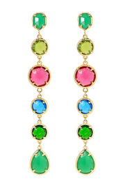 Green Chalcedony Crystal & Mixed Crystal Drop Earrings - GF