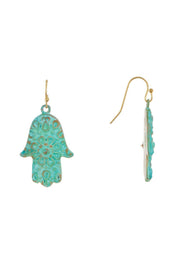 Natural Verdigris Patina Hamsa Drop Earrings - BR