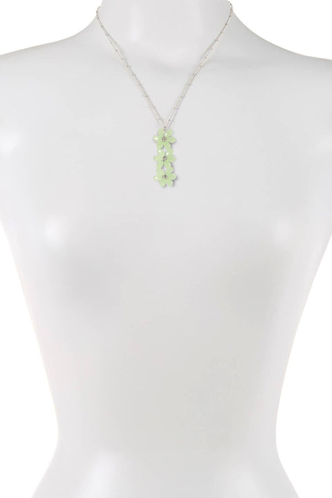 Green Austrian Crystal Flower Bloom Pendant Necklace - SF