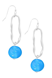 Blue Murano Glass & Freeform Hoop Drop Earrings - SF