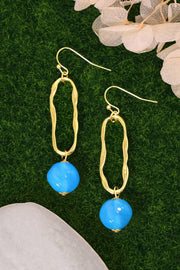 Blue Murano Glass & Freeform Hoop Drop Earrings - GF