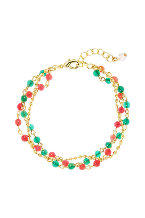 Green Agate & Red Agate Christmas Bracelet - GF