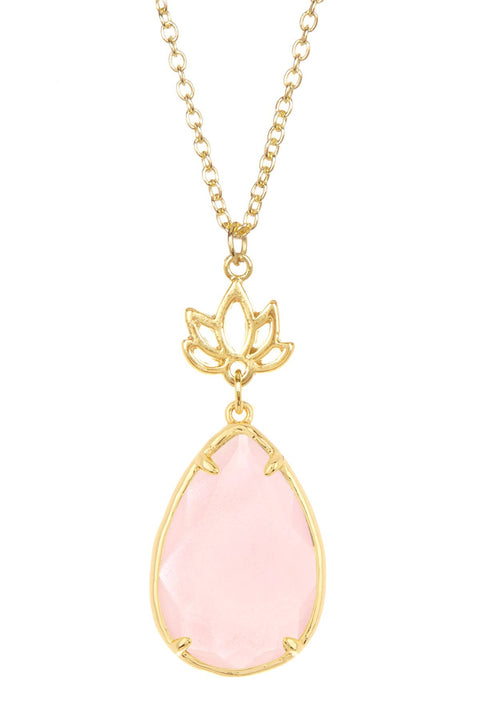 Rose Crystal & Lotus Pendant Necklace - GF