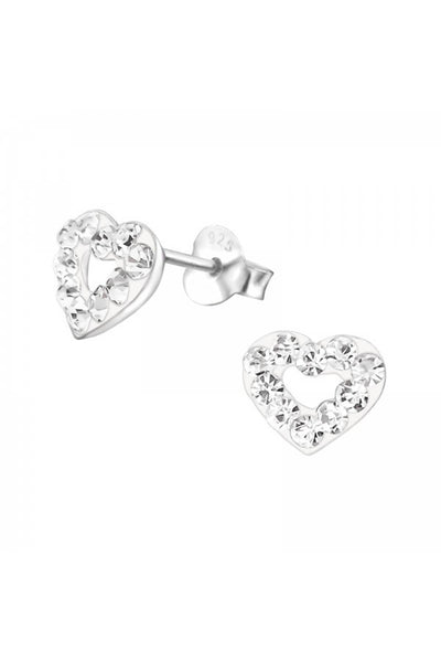 Sterling Silver Heart Ear Studs With Crystal - SS