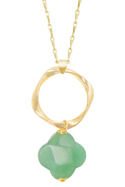 Green Aventurine & Freeform Hoop Pendant Necklace - GF