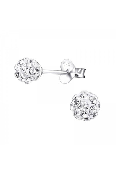 Sterling Silver Ball Ear Studs With Crystal - SS