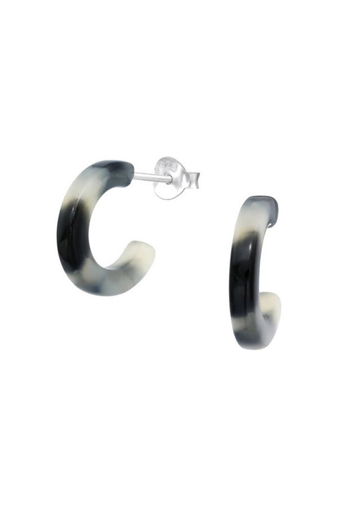 Sterling Silver Half Hoop Ear Studs With Acrylic - SS